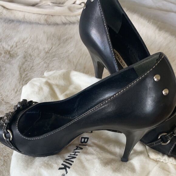 Manolo Blahnik black open toe heels - Picture 2 of 4